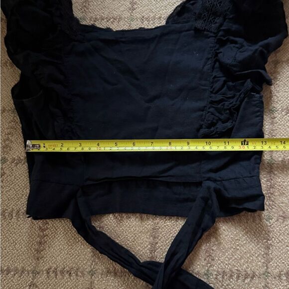 Pookie and Sebastian Black ruffles and lace crop top S - Picture 6 of 10